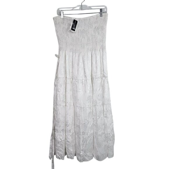 White House Black Market Dresses & Skirts - NWT WHITE HOUSE BLACK MARKET Midi Dress WHITE w SILVER Floral size L Smocked